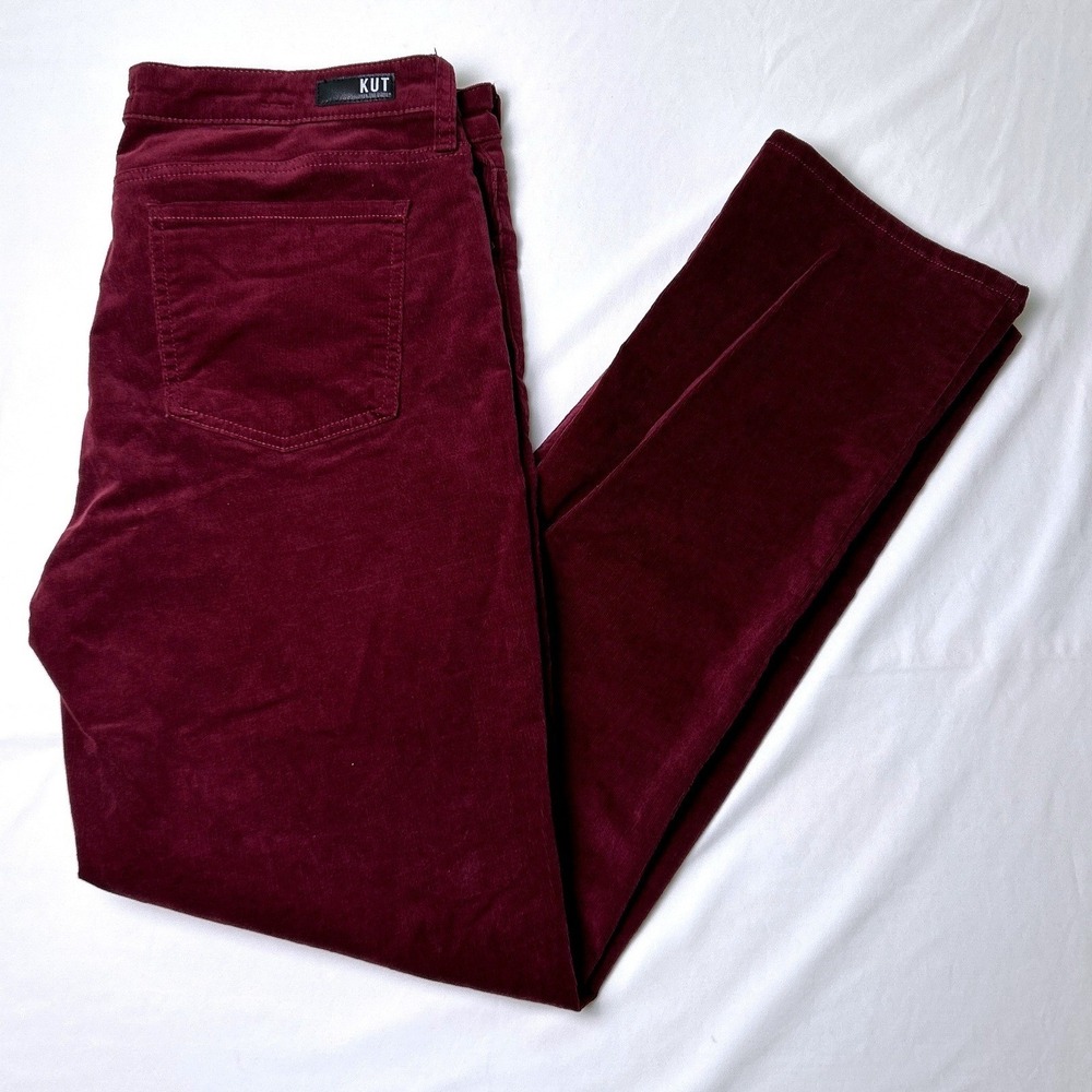 Kut from the Kloth Womens Catherine Boyfriend Corduroy Pants Size 12 Burgundy